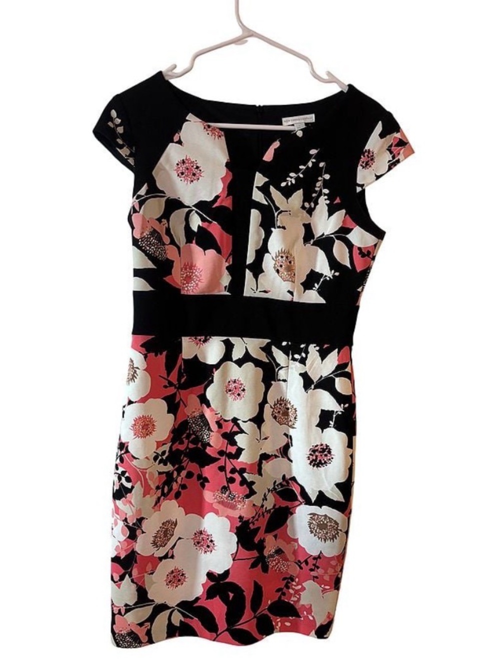 New York & Company Black Floral Sheath Dress with Pink & Cream Blooms